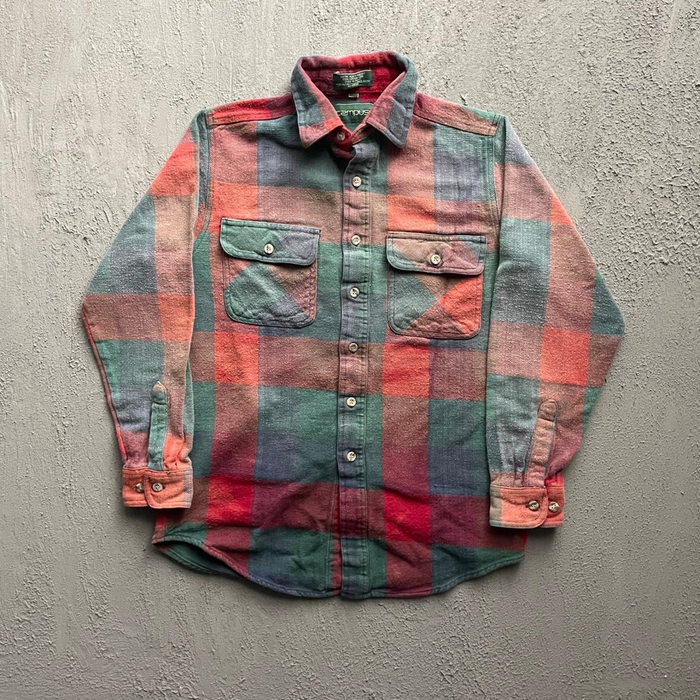 Vintage Heavyweight Plaid Flannel Shirt Mens Medium Multi 90s Campus